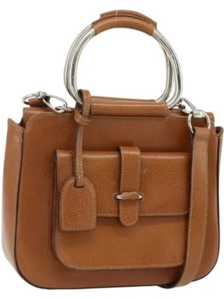 Gucci Hand Bag Leather 2way Brown Silver 000 2058 0308 5 Auth 177030